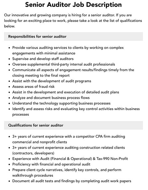 senior internal auditor salary|senior auditor job description.